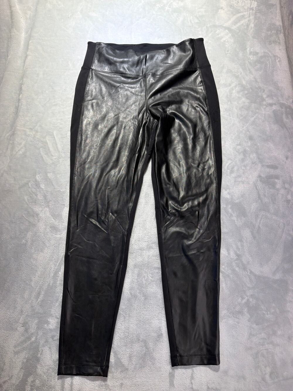 Athleta Delancey Shine Tight Faux Leather Mixed Media Leggings Black L Large